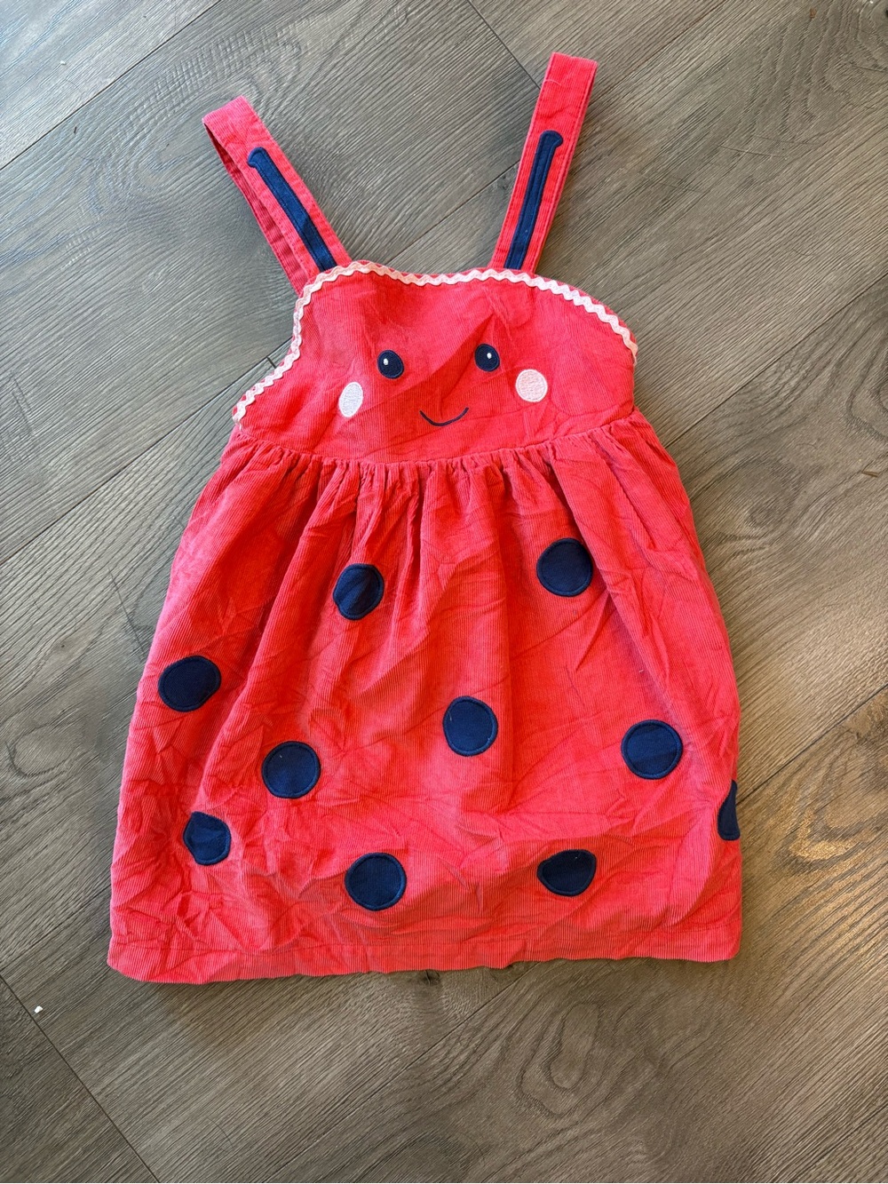 Baby Boden Red and Blue Lady Bug Corduroy Dress